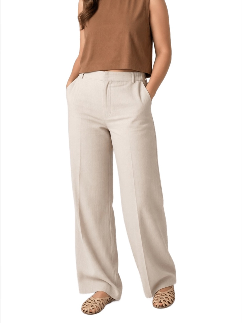 a new day Women's Wide-Leg Trousers in Light Beige